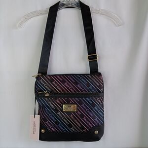 *READ* Juicy Couture Crossbody Bag Multicolor Diagonal Stripe Rainbow Black